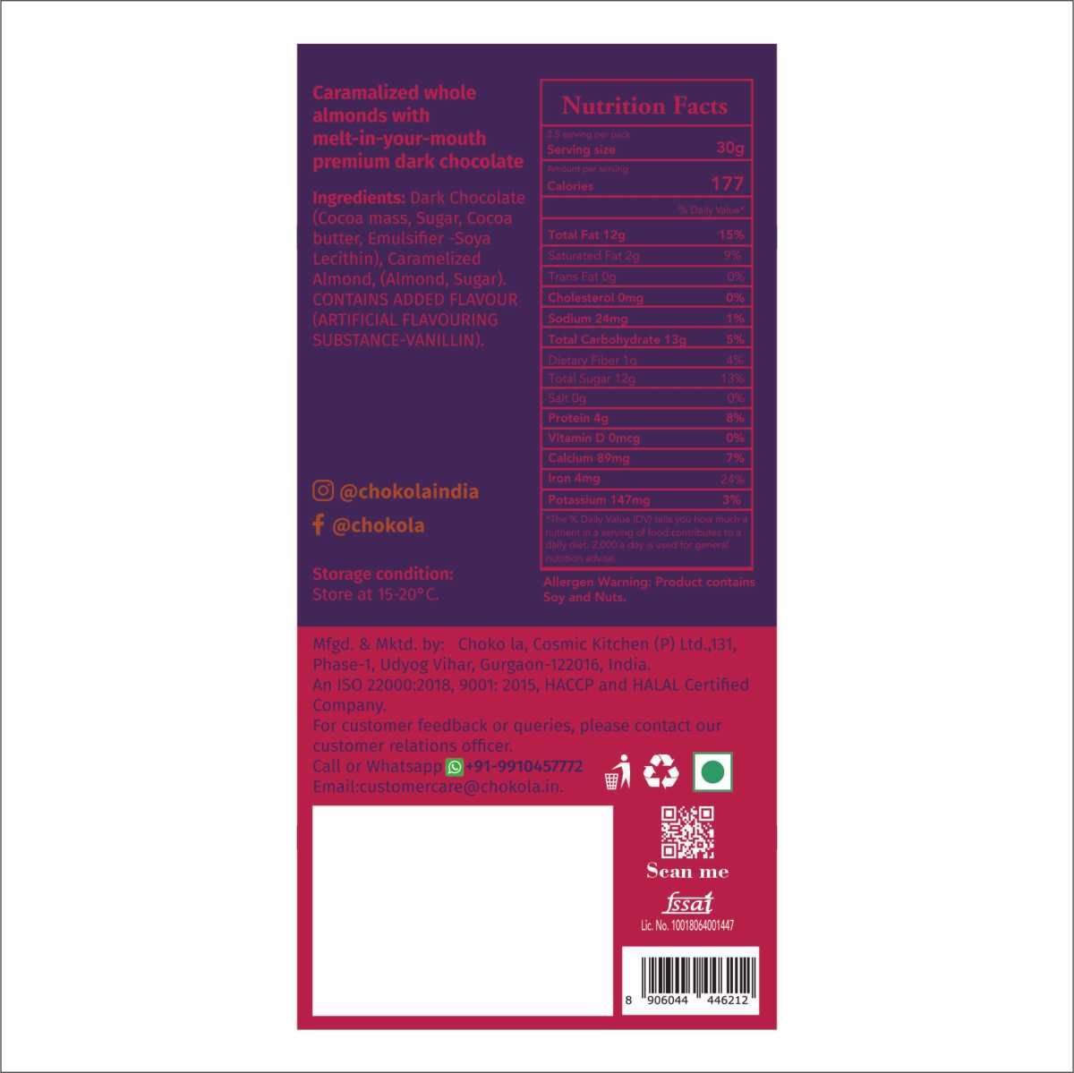 Almond Delight 55% Dark Chocolate Bar