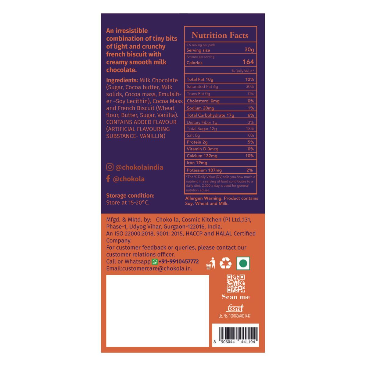 French Biscuit 45% Milk Chocolate Bar