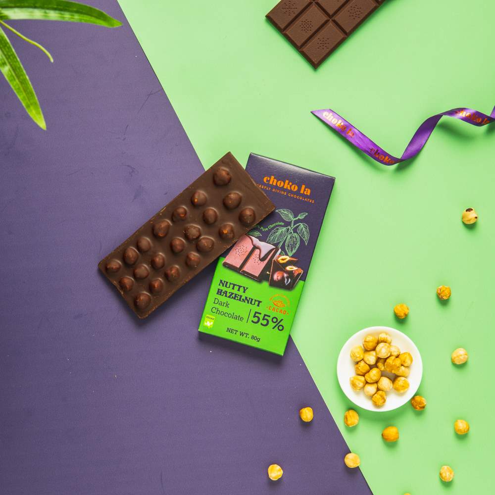 Nutty Hazelnut 55% Dark Chocolate Bar – Choko La