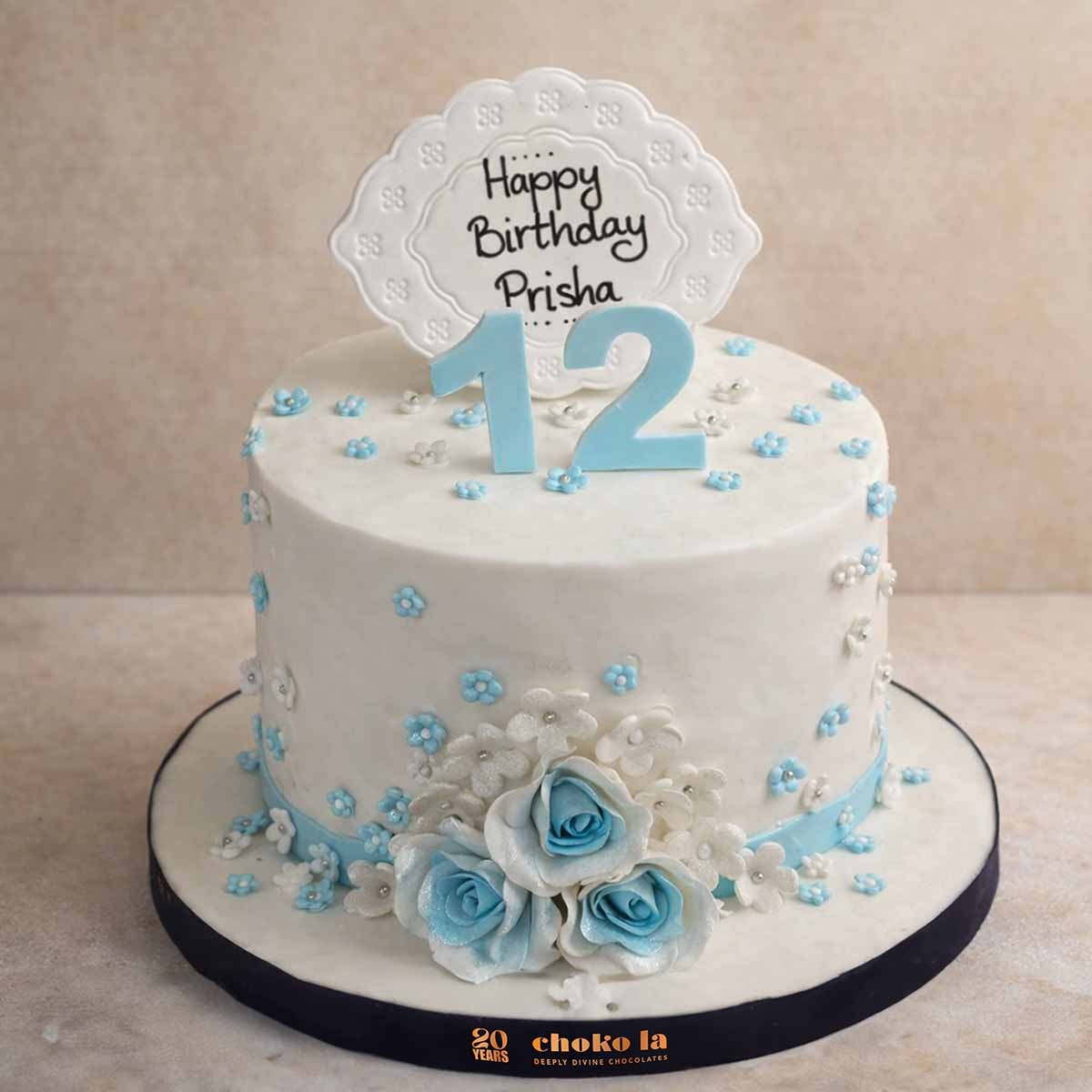 Blue Floral Frost Theme Designer Cake
