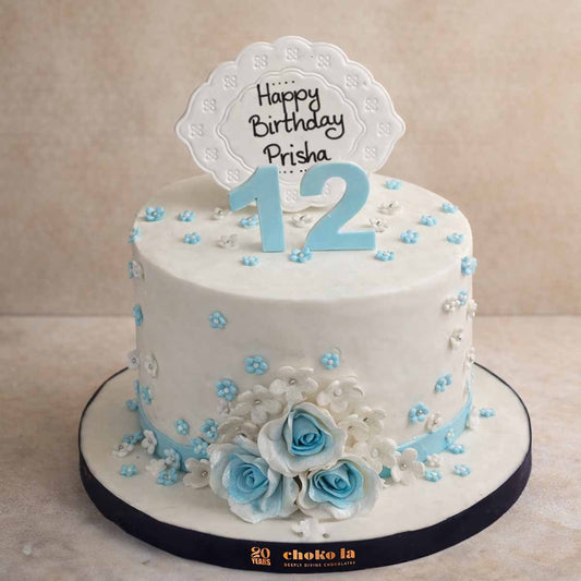 Blue Floral Frost Theme Designer Cake