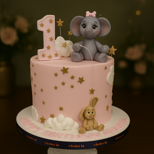 Pink Elephant Theme Cake