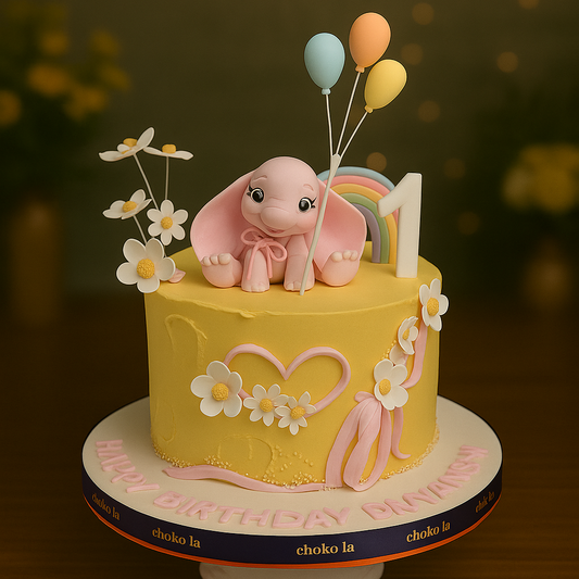 Pink Elephant Theme Cake