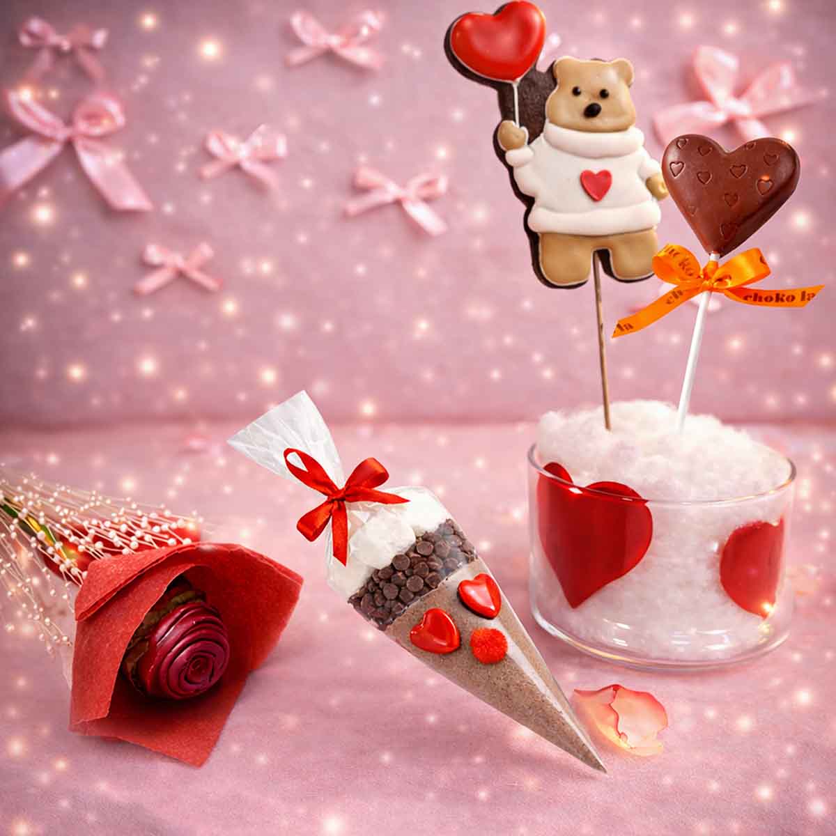 Valentine Rose Chocolate And Cookie Combo