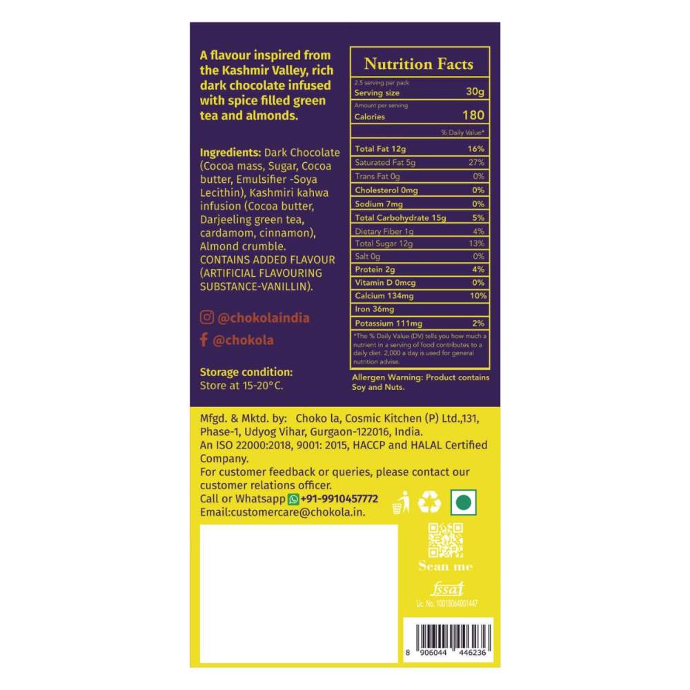 Kashmiri Kahwa 55% Dark Chocolate Bar