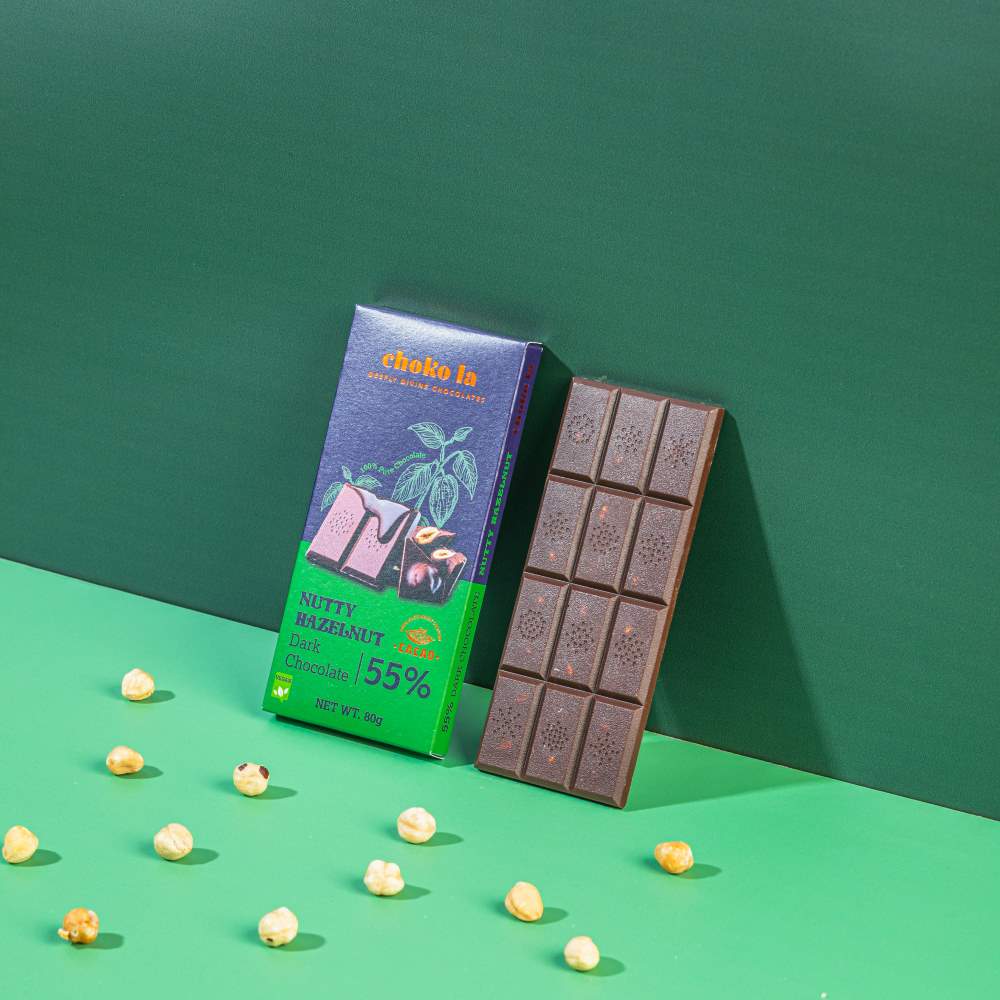 Nutty Hazelnut 55% Dark Chocolate Bar – Choko La