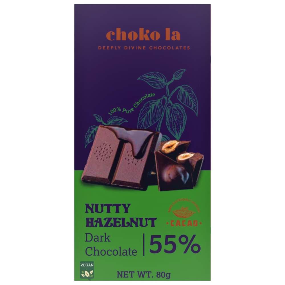 Nutty Hazelnut 55% Dark Chocolate Bar