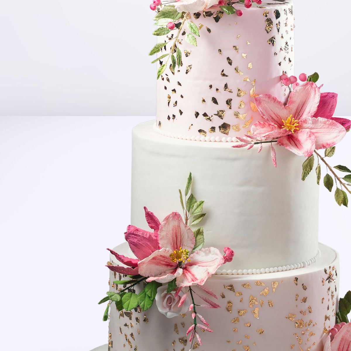 Pink Floral Gold Wedding Theme Designer Cake