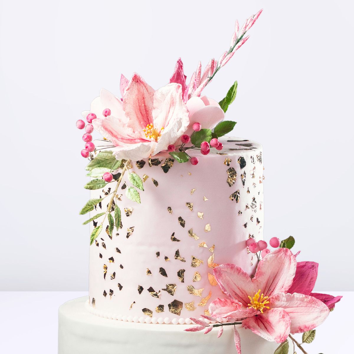 Pink Floral Gold Wedding Theme Designer Cake