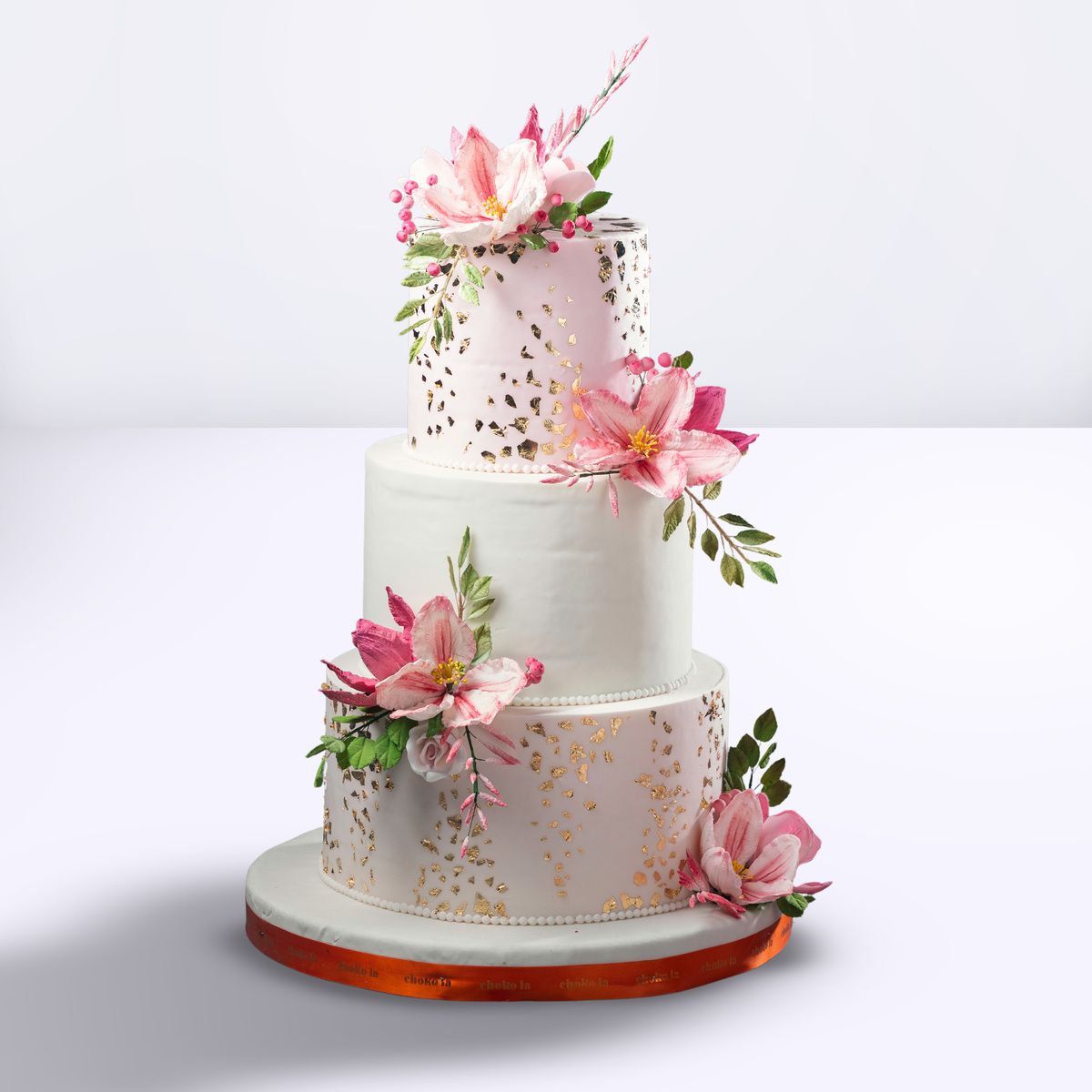 Pink Floral Gold Wedding Theme Designer Cake | Customizable Designer Cake