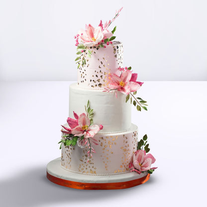 Pink Floral Gold Wedding Theme Designer Cake | Customizable Designer Cake