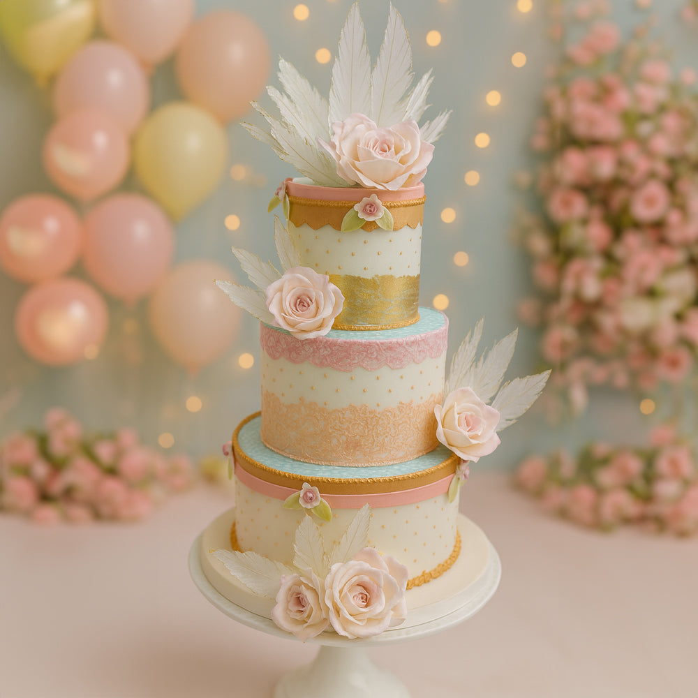 Three Tier Pastel Flower Theme Designer Cake