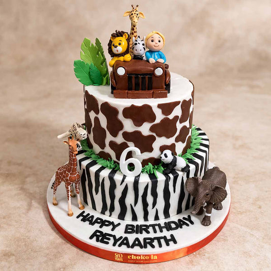 Two Tier Jungle Jeep Safari Theme Designer Cake 