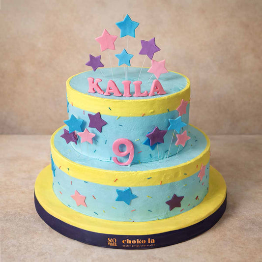 Two Tier Pastel Starry Theme Designer Cake